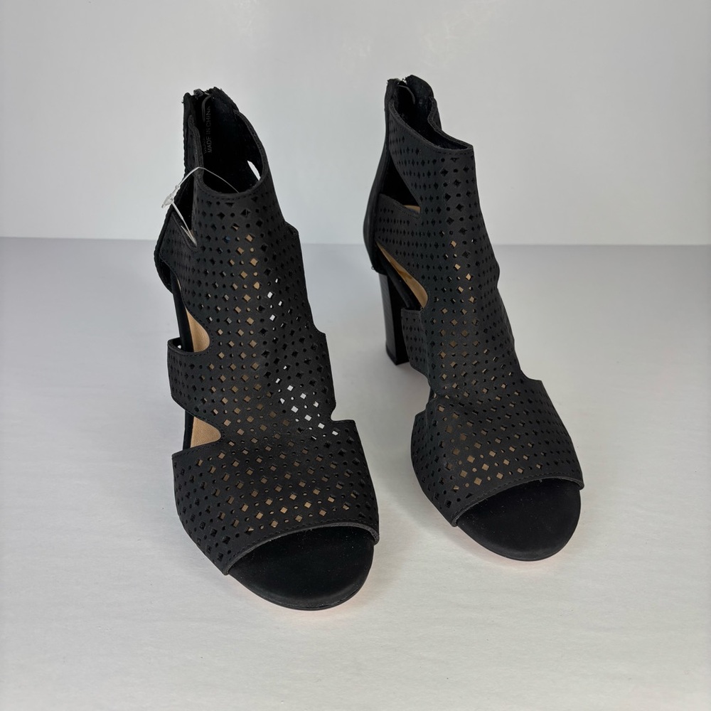 SH1 Xoxo PU Seude Black Cutout Sandals High Heels Women 6.5M